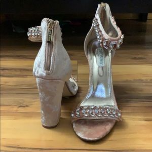 Velvet BLUSH pink block heels